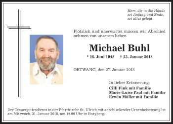Traueranzeige von Michael Buhl von Allgäuer Anzeigeblatt