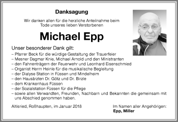 Traueranzeige von Michael Epp von Allgäuer Zeitung