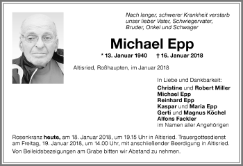 Traueranzeige von Michael Epp von Memminger Zeitung