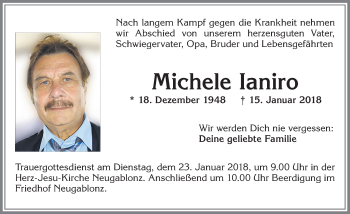 Traueranzeige von Michele Ianiro von Allgäuer Zeitung