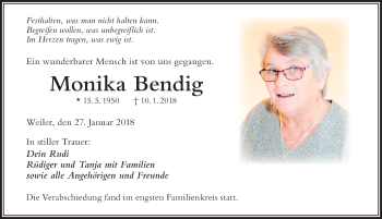 Traueranzeige von Monika Bendig von Der Westallgäuer