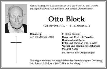 Traueranzeige von Otto Block von Allgäuer Zeitung, Marktoberdorf
