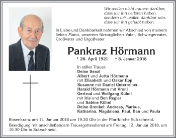 Traueranzeige von Pankraz Hörmann von Allgäuer Zeitung, Marktoberdorf