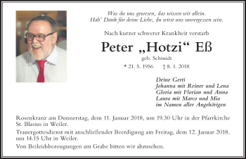Traueranzeige von Peter Eß von Der Westallgäuer