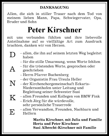Traueranzeige von Peter Kirschner von Allgäuer Zeitung