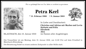 Traueranzeige von Petra Kerl von Allgäuer Anzeigeblatt