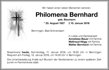 Traueranzeige von Philomena Bernhard von Memminger Zeitung