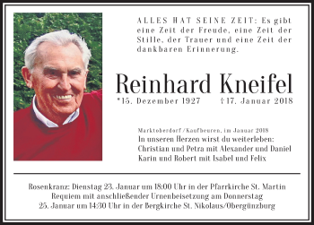 Traueranzeige von Reinhard Kneifel von Allgäuer Zeitung, Marktoberdorf