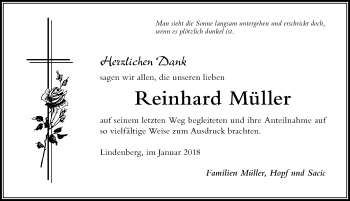 Traueranzeige von Reinhard Müller von Der Westallgäuer