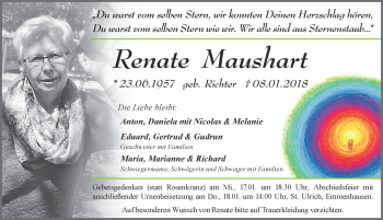 Traueranzeige von Renate Maushart von Allgäuer Zeitung