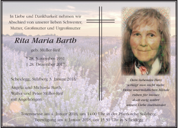 Traueranzeige von Rita Maria Barth von Der Westallgäuer