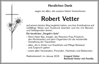 Traueranzeige von Robert Vetter von Allgäuer Zeitung, Marktoberdorf