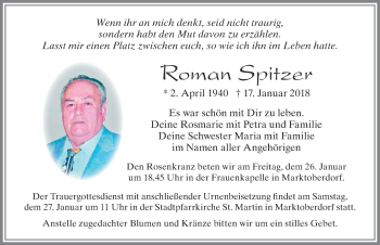 Traueranzeige von Roman Spitzer von Allgäuer Zeitung, Marktoberdorf
