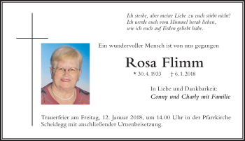 Traueranzeige von Rosa Flimm von Der Westallgäuer