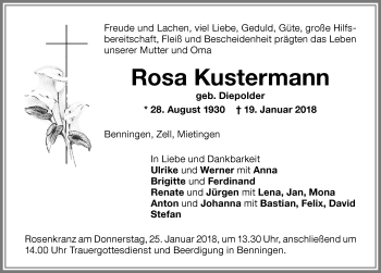 Traueranzeige von Rosa Kustermann von Memminger Zeitung