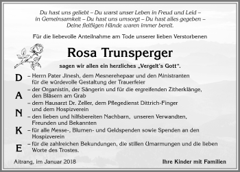 Traueranzeige von Rosa Trunsperger von Allgäuer Zeitung, Marktoberdorf