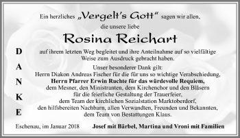 Traueranzeige von Rosina Reichart von Allgäuer Zeitung, Marktoberdorf