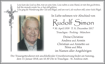 Traueranzeige von Rudolf Simon von Allgäuer Zeitung, Füssen