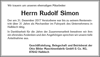 Traueranzeige von Rudolf Simon von Allgäuer Zeitung, Füssen