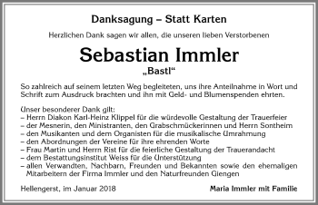 Traueranzeige von Sebastian Immler von Allgäuer Zeitung,Kempten