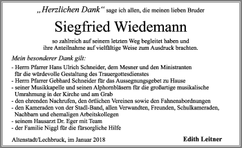 Traueranzeige von Siegfried Wiedemann von Allgäuer Zeitung, Füssen