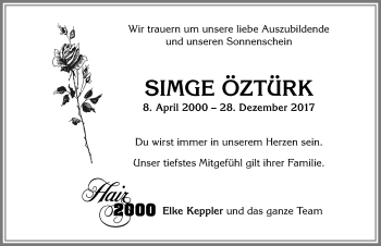 Traueranzeige von Simge Özgürk von Allgäuer Zeitung,Kempten