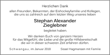 Traueranzeige von Stephan Alexander Zieglebner von Allgäuer Zeitung, Füssen