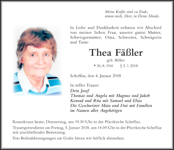 Traueranzeige von Thea Fäßler von Der Westallgäuer