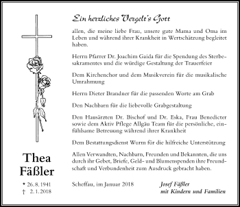 Traueranzeige von Thea Fäßler von Der Westallgäuer