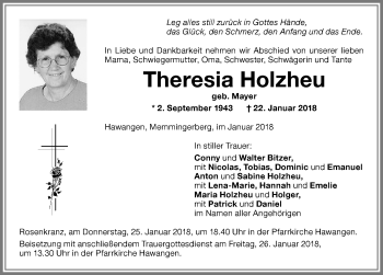 Traueranzeige von Theresia Holzheu von Memminger Zeitung
