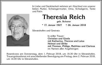 Traueranzeige von Theresia Reich von Allgäuer Zeitung