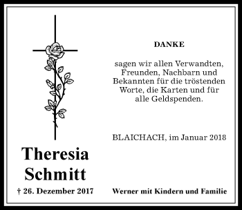 Traueranzeige von Theresia Schmitt von Allgäuer Anzeigeblatt