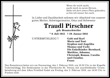 Traueranzeige von Traudl Pirschner von Allgäuer Anzeigeblatt