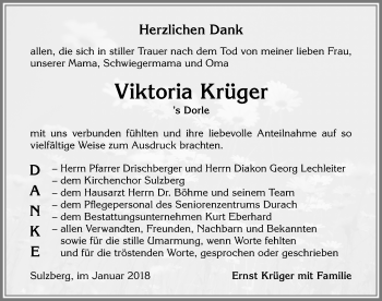 Traueranzeige von Viktoria Krüger von Allgäuer Zeitung,Kempten