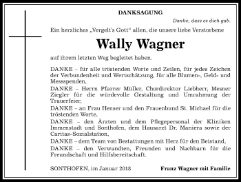 Traueranzeige von Wally Wagner von Allgäuer Anzeigeblatt