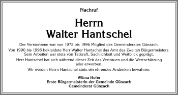 Traueranzeige von Walter Hantschel von Allgäuer Zeitung, Marktoberdorf