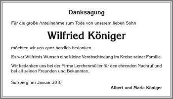 Traueranzeige von Wilfried Königer von Allgäuer Zeitung,Kempten