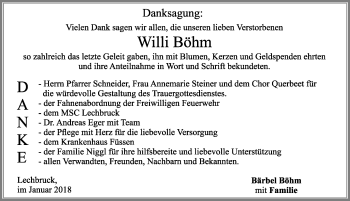 Traueranzeige von Willi Böhm von Allgäuer Zeitung, Füssen