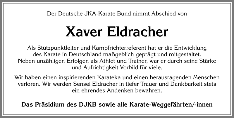  Traueranzeige für Xaver Eldracher vom 20.01.2018 aus Allgäuer Zeitung, Kaufbeuren/Buchloe