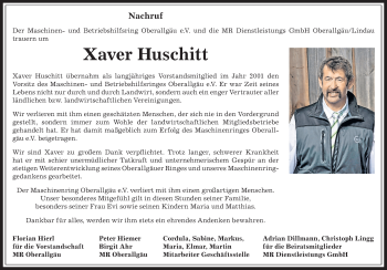 Traueranzeige von Xaver Huschitt von Allgäuer Zeitung