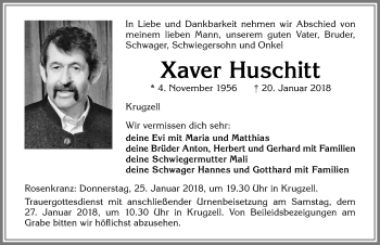 Traueranzeige von Xaver Huschitt von Allgäuer Zeitung
