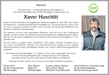 Traueranzeige von Xaver Huschitt von Allgäuer Zeitung,Kempten