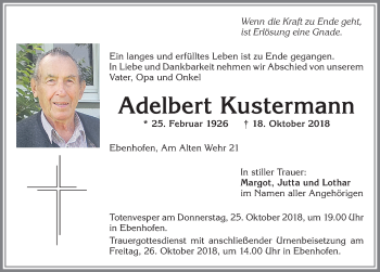 Traueranzeige von Adelbert Kustermann von Allgäuer Zeitung, Marktoberdorf