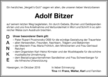 Traueranzeige von Adolf Bitzer von Memminger Zeitung