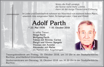 Traueranzeige von Adolf Parth von Allgäuer Zeitung, Kaufbeuren/Buchloe