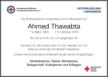 Traueranzeige von Ahmed Thawabta von Der Westallgäuer