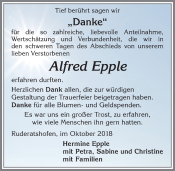 Traueranzeige von Alfred Epple von Allgäuer Zeitung, Marktoberdorf