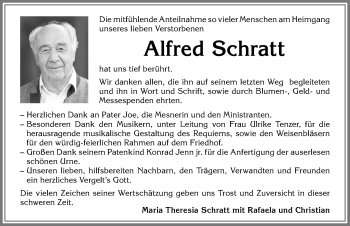 Traueranzeige von Alfred Schratt von Allgäuer Anzeigeblatt