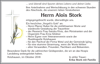Traueranzeige von Alois Stork von Allgäuer Zeitung