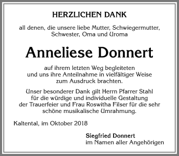 Traueranzeige von Anneliese Donnert von Allgäuer Zeitung, Kaufbeuren/Buchloe